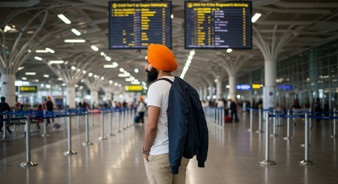 sikh man wearing a turban at the airport