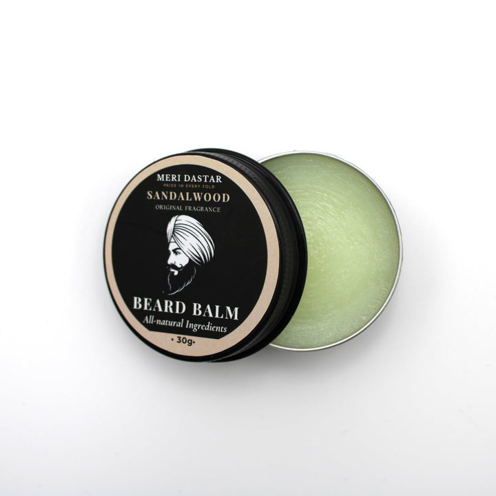 Beard balm container with lid on a white background