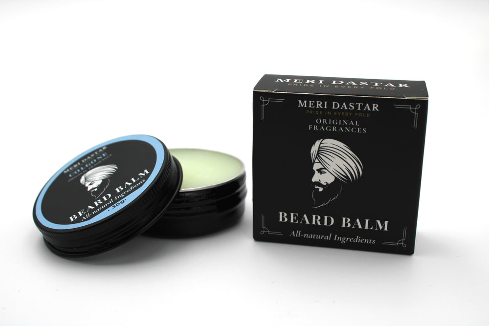 Beard balm with packaging on a white background