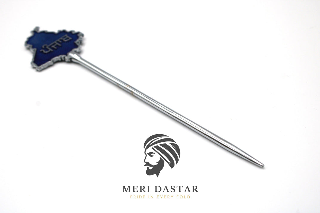 Metallic stirrer with blue and silver design on a white background