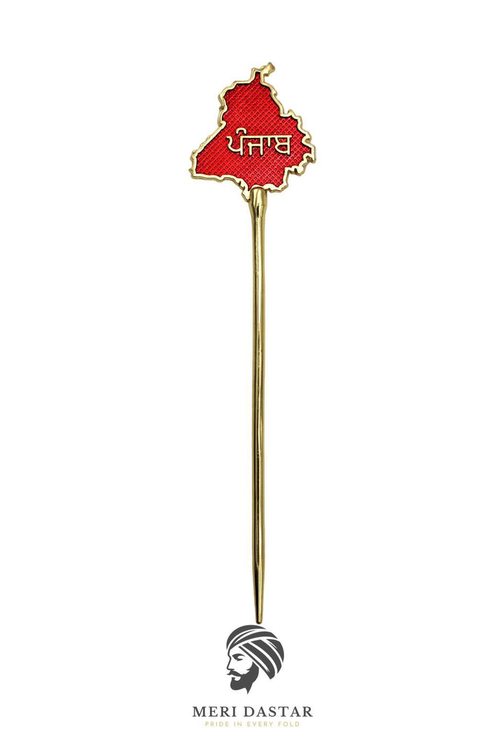 Golden Metallic map of Punjab on a baaz, baaj or salai with text on a white background